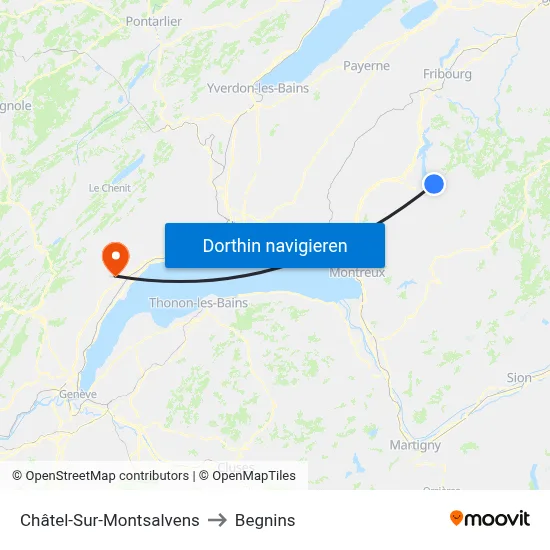 Châtel-Sur-Montsalvens to Begnins map