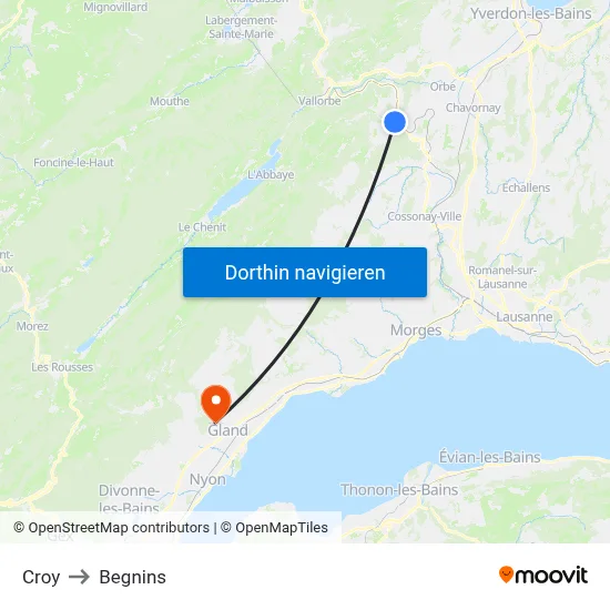 Croy to Begnins map