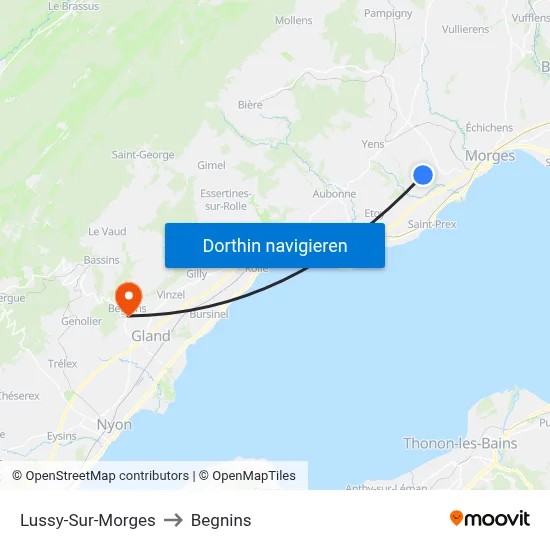 Lussy-Sur-Morges to Begnins map