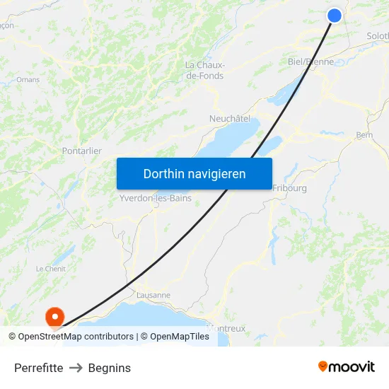 Perrefitte to Begnins map