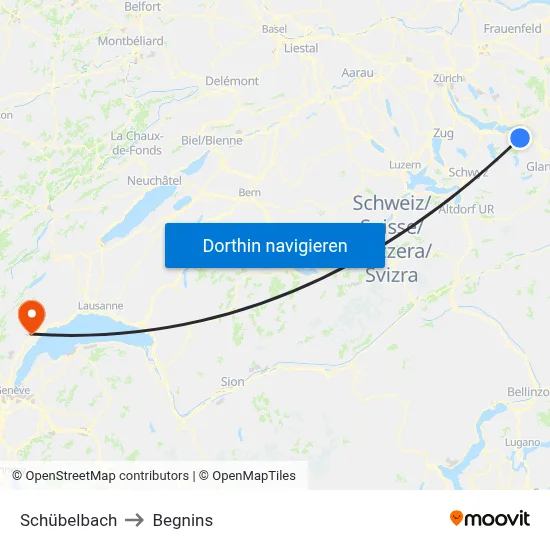 Schübelbach to Begnins map