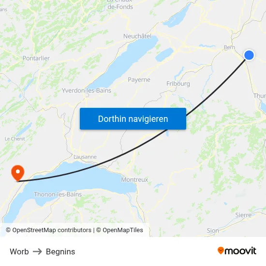 Worb to Begnins map