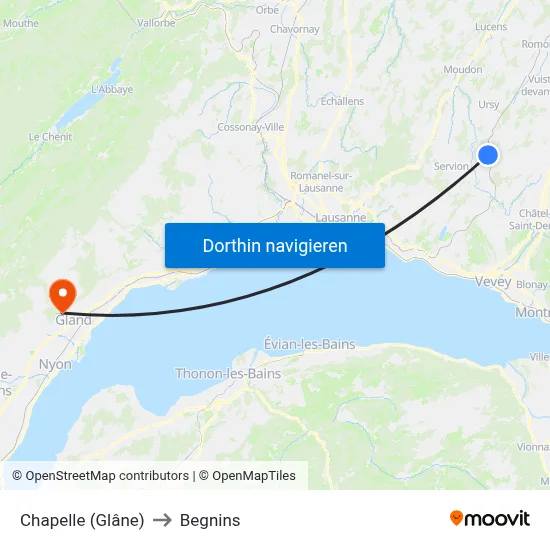 Chapelle (Glâne) to Begnins map