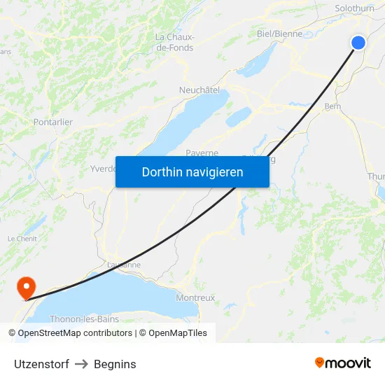Utzenstorf to Begnins map