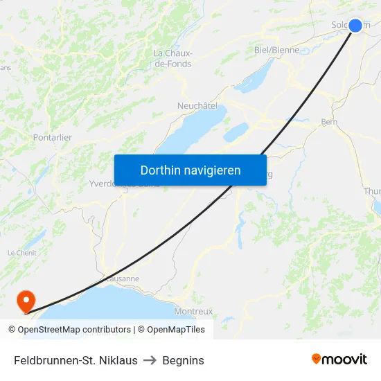 Feldbrunnen-St. Niklaus to Begnins map