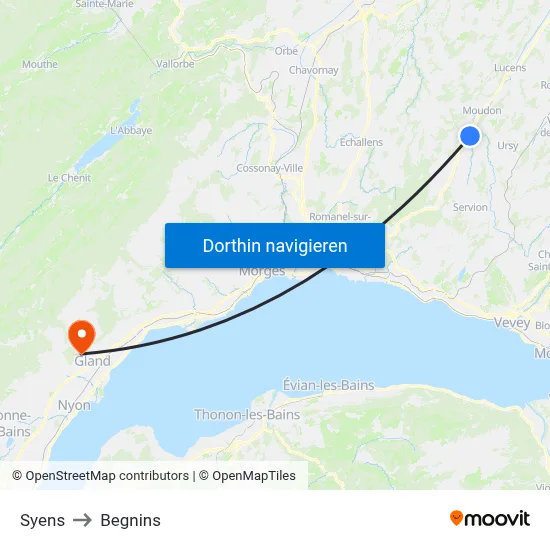 Syens to Begnins map