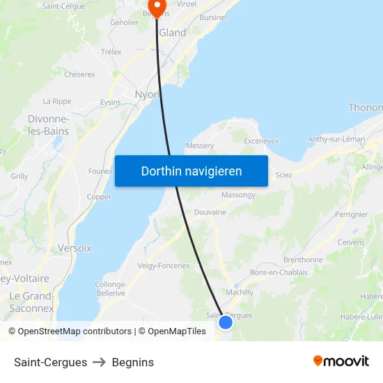 Saint-Cergues to Begnins map