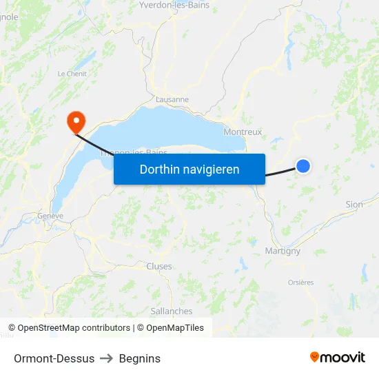 Ormont-Dessus to Begnins map