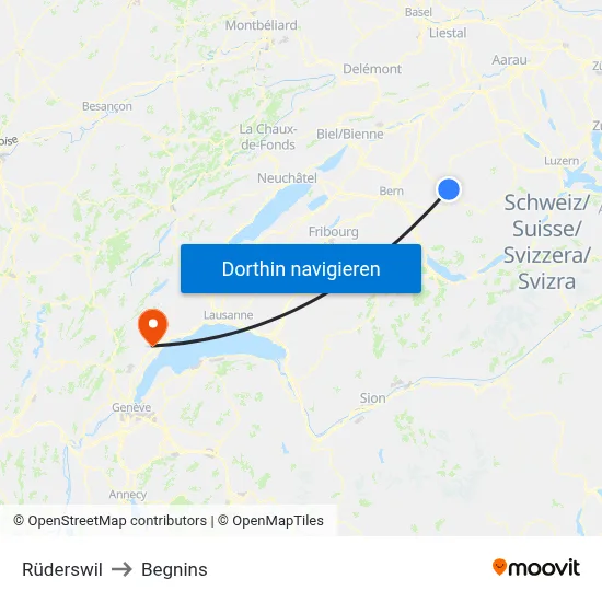 Rüderswil to Begnins map