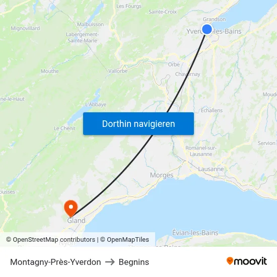 Montagny-Près-Yverdon to Begnins map