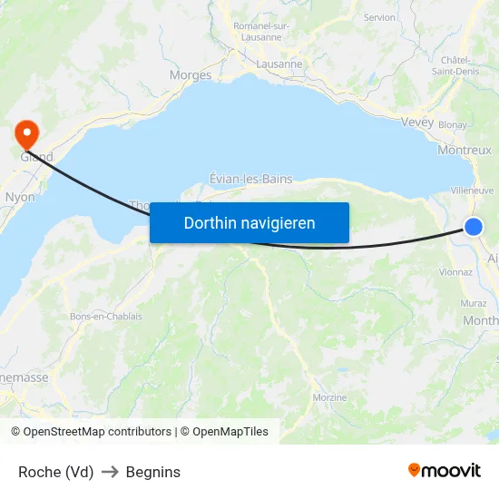 Roche (Vd) to Begnins map