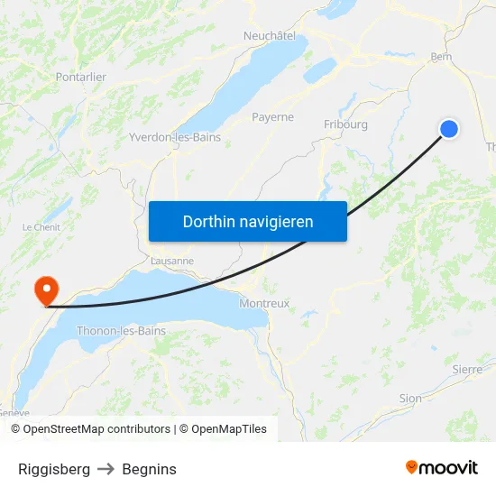 Riggisberg to Begnins map