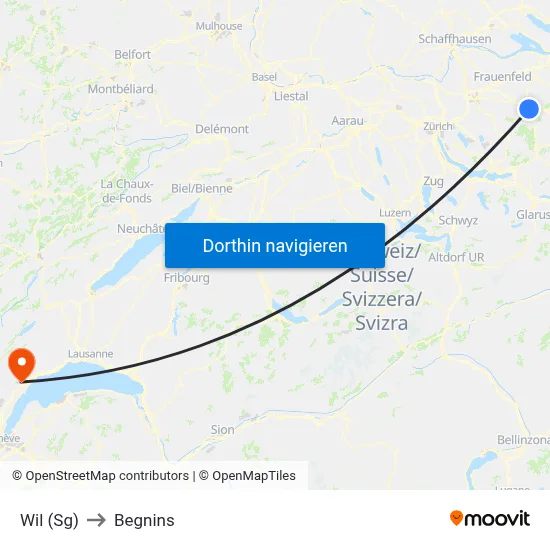 Wil (Sg) to Begnins map