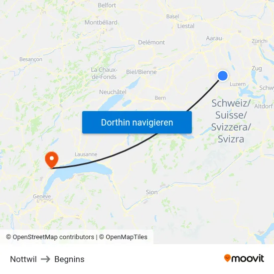 Nottwil to Begnins map