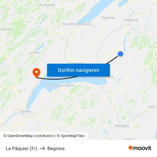 Le Pâquier (Fr) to Begnins map