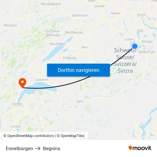 Ennetbürgen to Begnins map