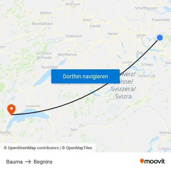 Bauma to Begnins map