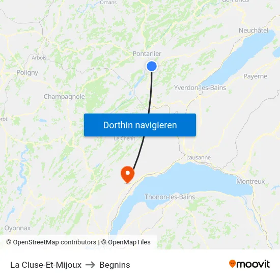 La Cluse-Et-Mijoux to Begnins map