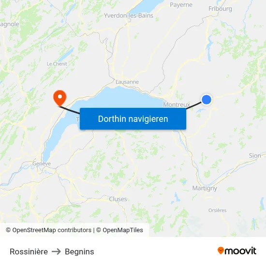 Rossinière to Begnins map