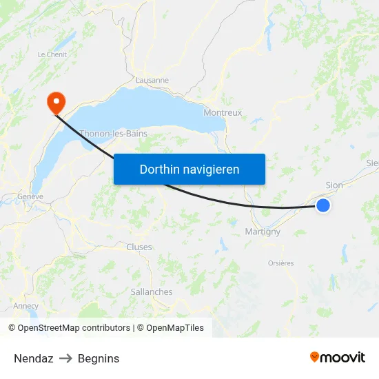 Nendaz to Begnins map