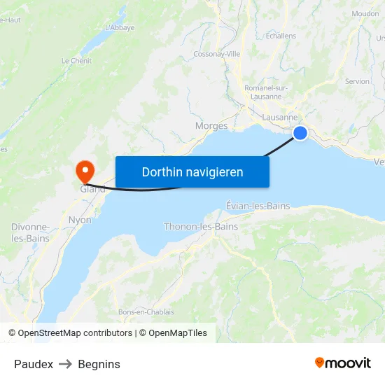 Paudex to Begnins map