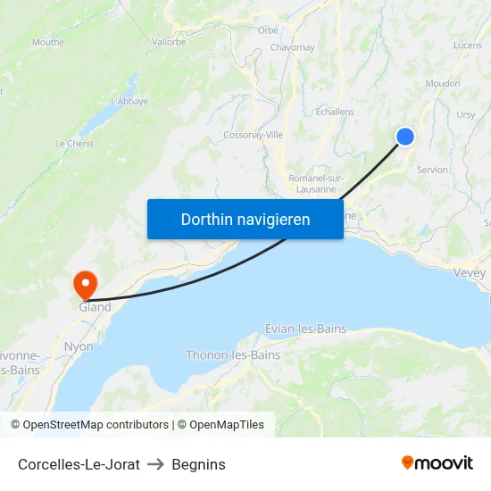 Corcelles-Le-Jorat to Begnins map
