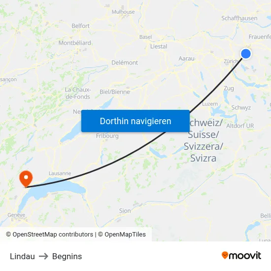 Lindau to Begnins map