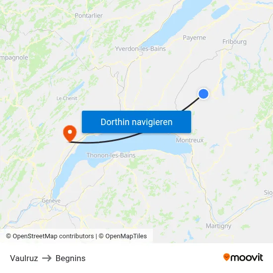 Vaulruz to Begnins map