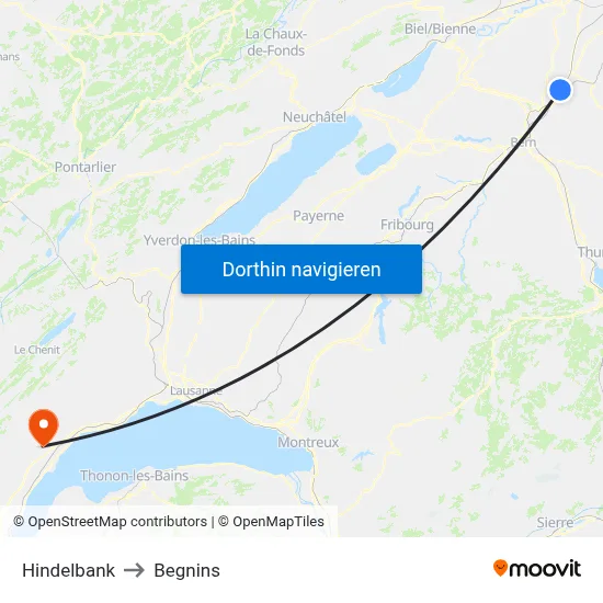 Hindelbank to Begnins map