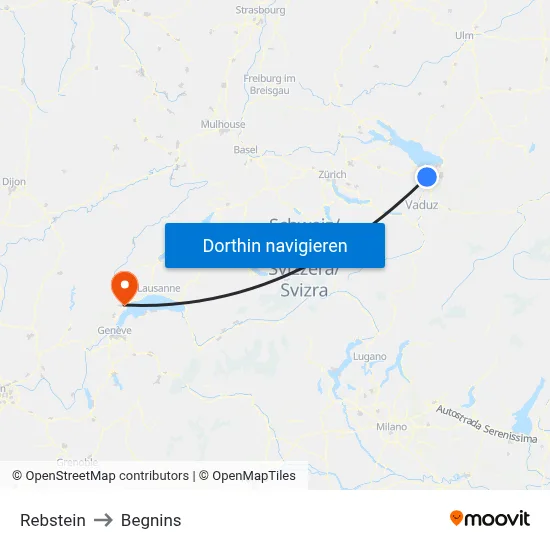 Rebstein to Begnins map