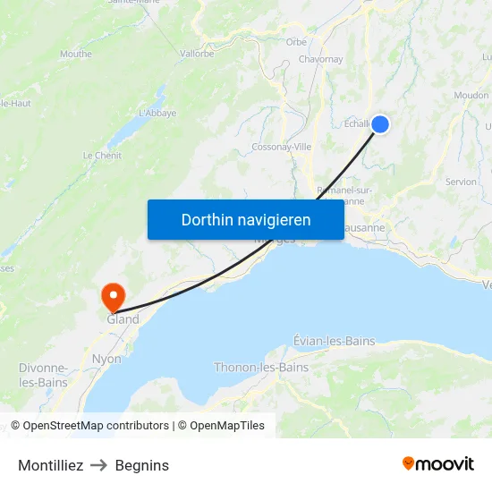 Montilliez to Begnins map