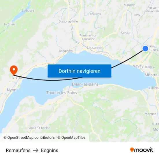 Remaufens to Begnins map