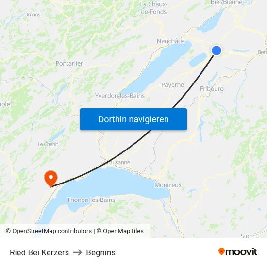 Ried Bei Kerzers to Begnins map