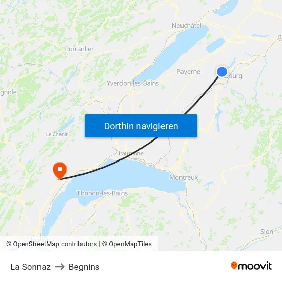 La Sonnaz to Begnins map