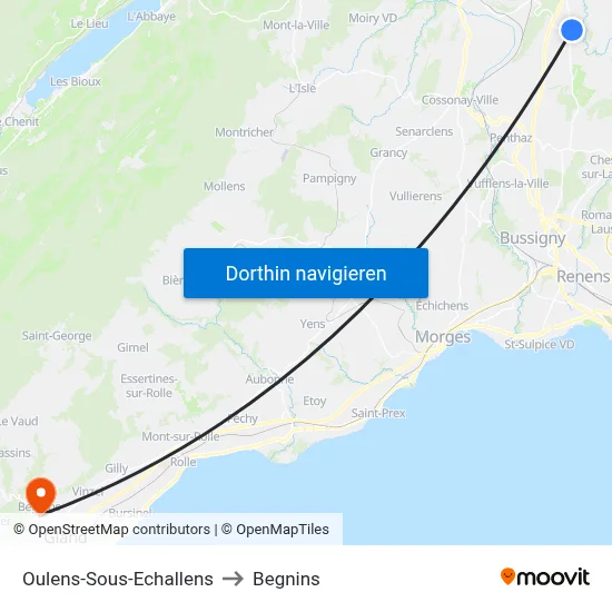 Oulens-Sous-Echallens to Begnins map