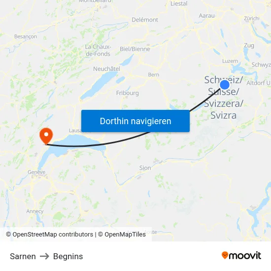 Sarnen to Begnins map