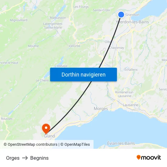 Orges to Begnins map
