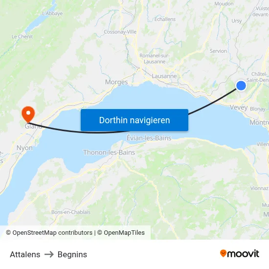 Attalens to Begnins map
