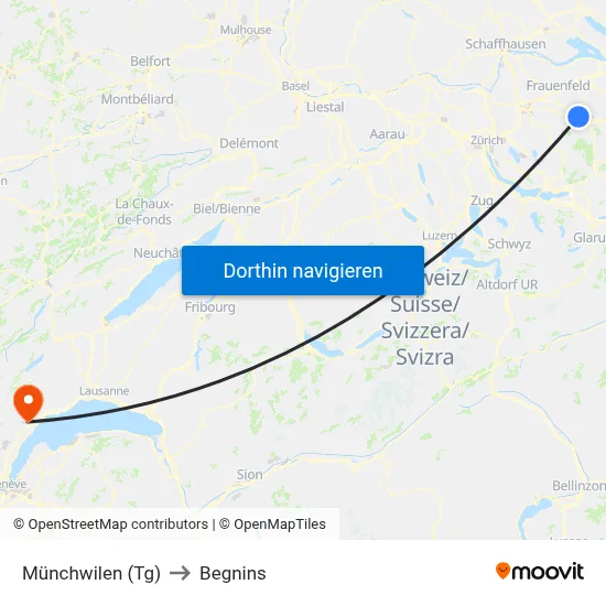 Münchwilen (Tg) to Begnins map