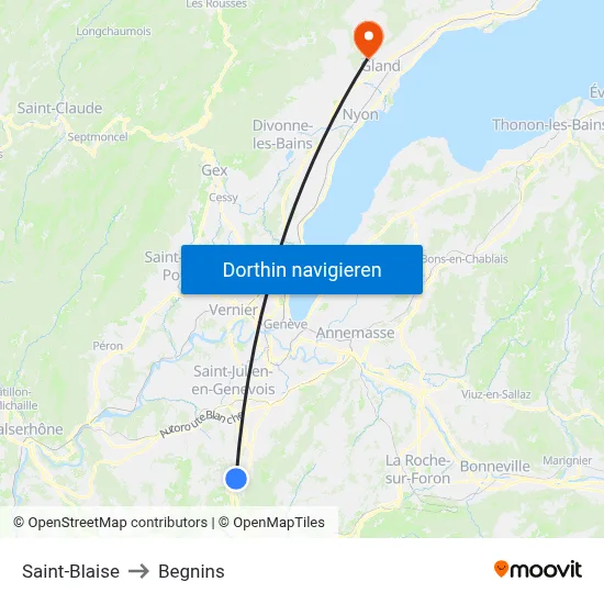 Saint-Blaise to Begnins map