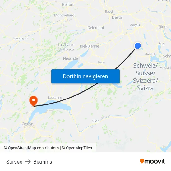Sursee to Begnins map