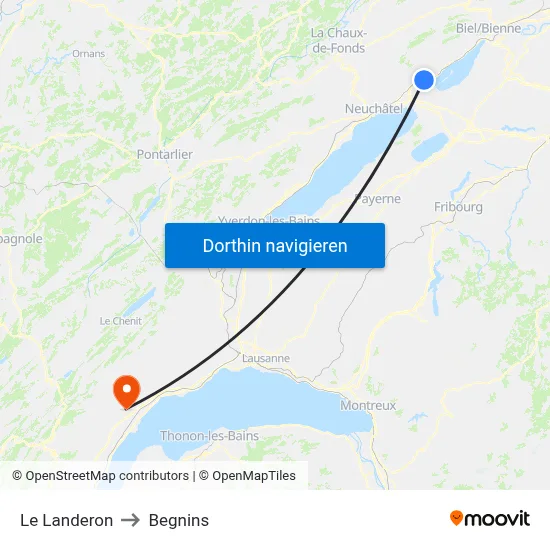Le Landeron to Begnins map