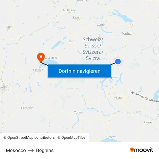 Mesocco to Begnins map