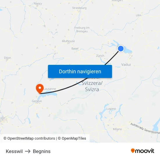 Kesswil to Begnins map