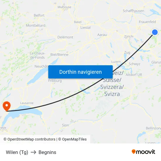 Wilen (Tg) to Begnins map