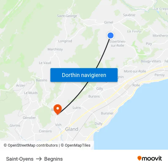 Saint-Oyens to Begnins map
