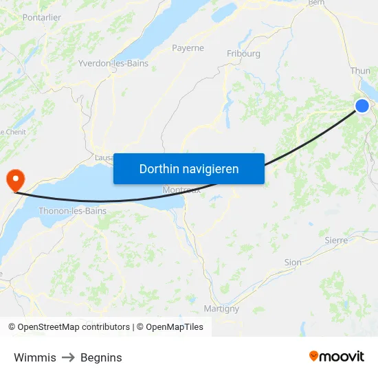 Wimmis to Begnins map