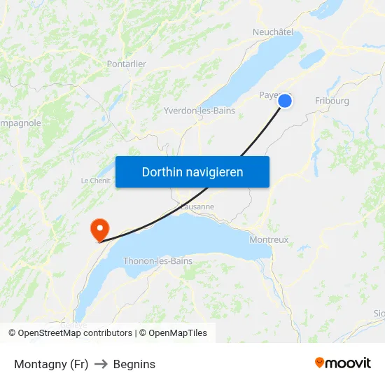 Montagny (Fr) to Begnins map