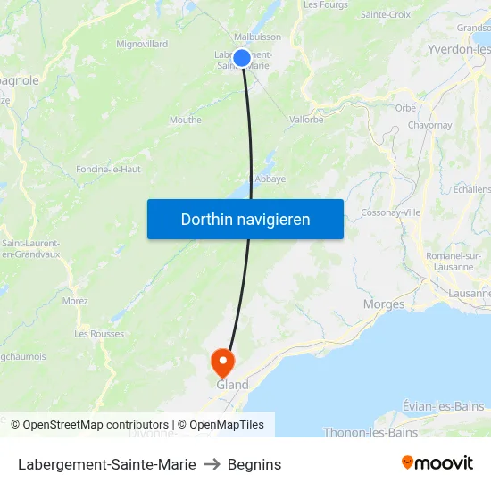Labergement-Sainte-Marie to Begnins map