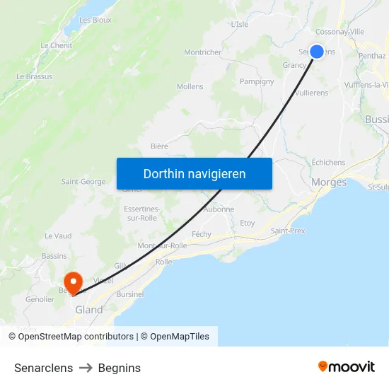 Senarclens to Begnins map